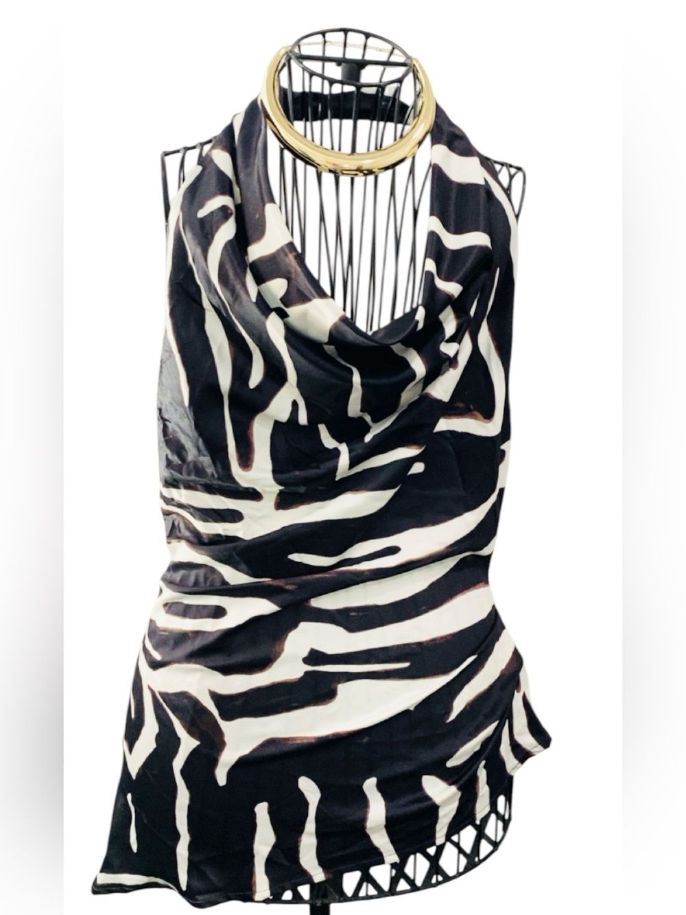 Black and White Zebra Print Cowl Neck Top